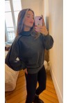Pull gris foncé liseré noir col montant manche longue