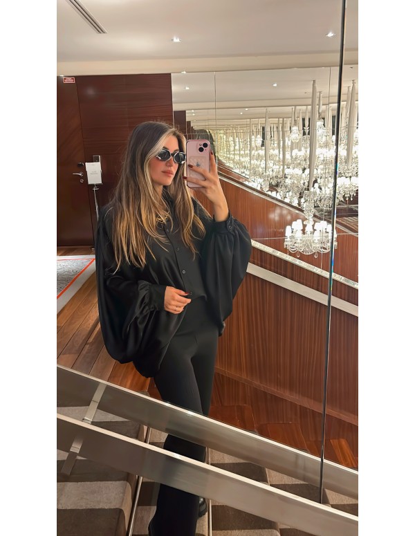 Chemise manche ballon noir