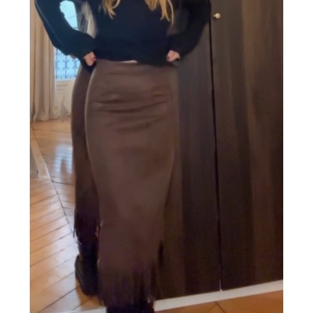 JUPE LONGUE A FRANGE STYLE DAIM