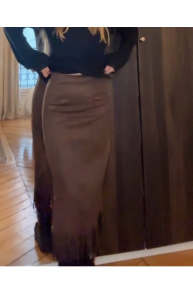 JUPE LONGUE A FRANGE STYLE DAIM