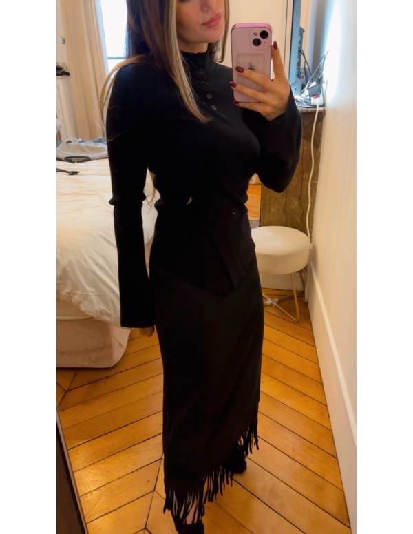 JUPE LONGUE A FRANGE STYLE DAIM