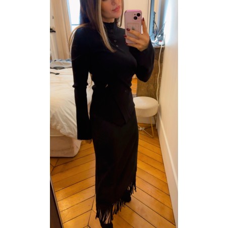 JUPE LONGUE A FRANGE STYLE DAIM