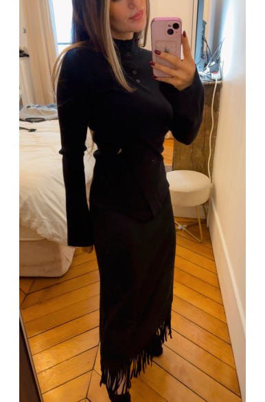 JUPE LONGUE A FRANGE STYLE DAIM