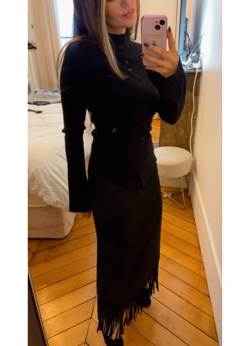 JUPE LONGUE A FRANGE STYLE DAIM